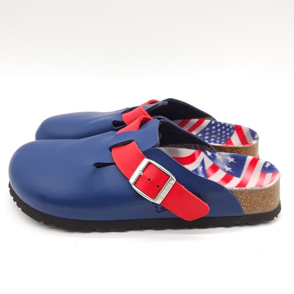 Birkenstock Birki's Boston Women's 37 Blue Clogs American Flag USA Slip On Shoes - Picture 2 of 9
